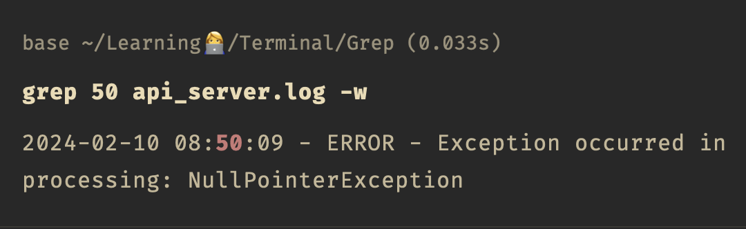 Grep search with -w